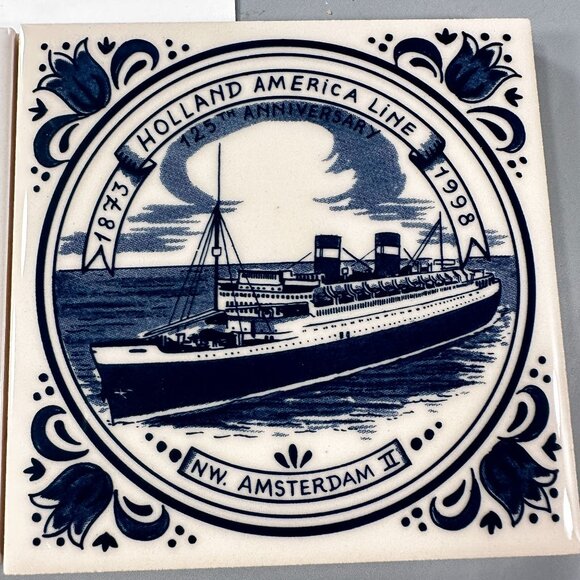 Holland America Line Coaster Ceramic Tiles Amsterdam Vintage Royal Goedewaagen - Picture 2 of 14